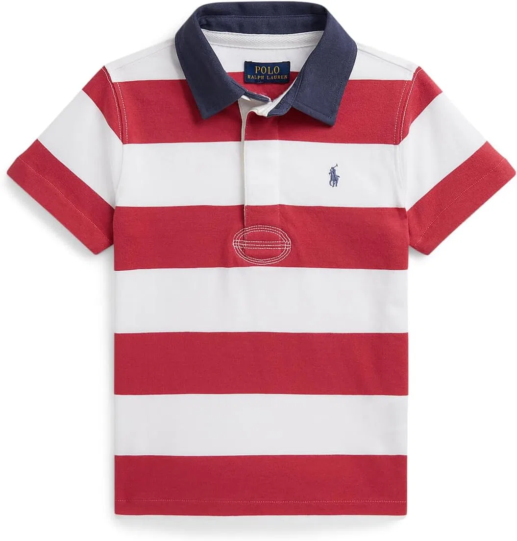 Детское поло Ralph Lauren, полосатая хлопковая футболка с коротким рукавом, Nantucket Red/White