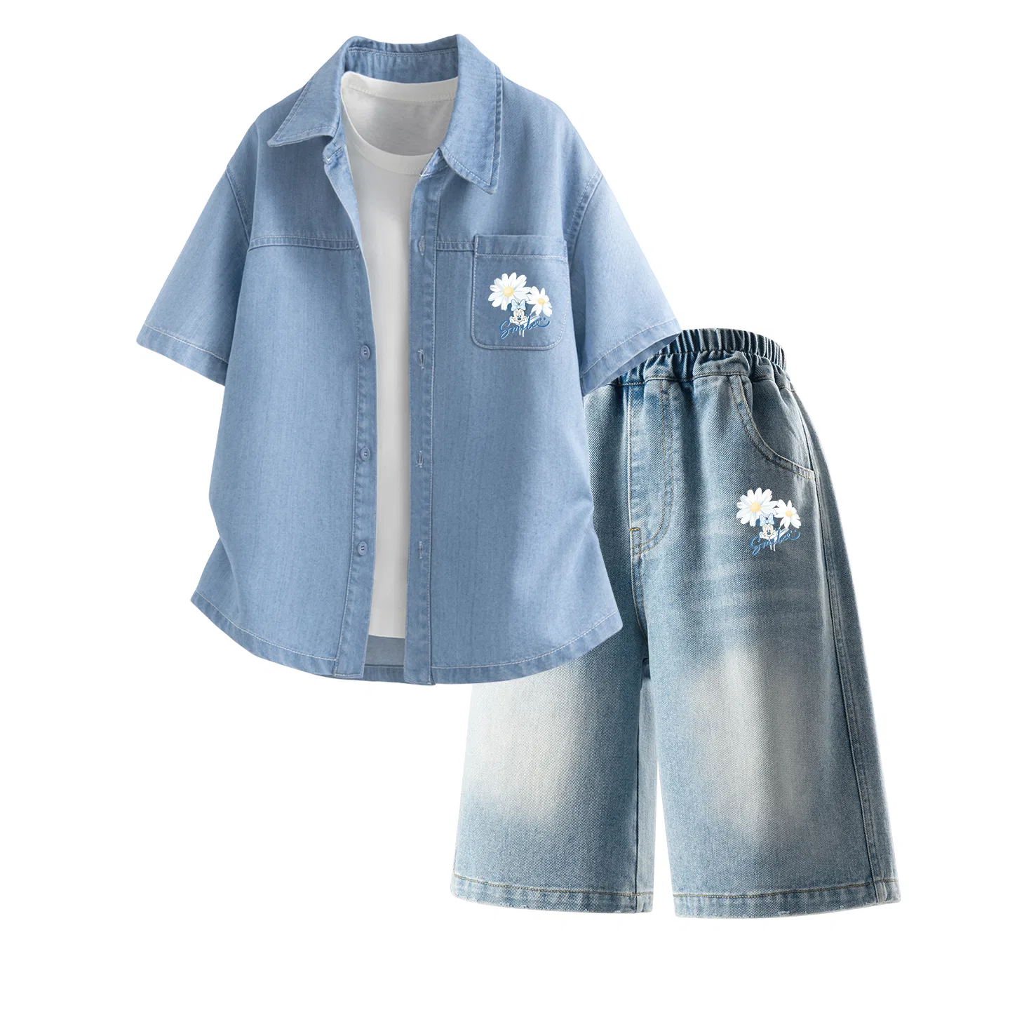 Детская спортивная одежда casual с воротником-стойкой тонкая Disney, Dewi Flower K Denim Light Blue+Dewi Flower K Denim Blue