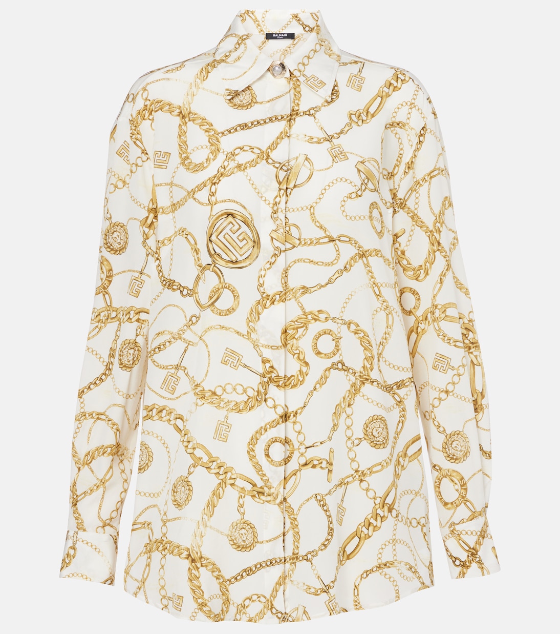 

Шелковая рубашка с цепочками Chaînes Balmain, Blanc/Or
