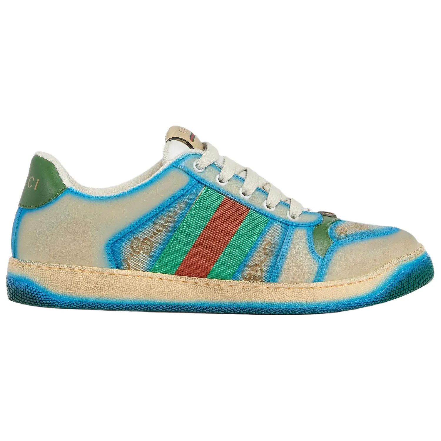 GUCCI Кроссовки скейтерские низкие кожаные мужские beige blue — фото 3