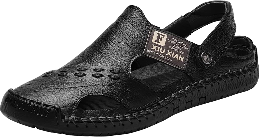 

Мужские уличные сандалии Asifn с закрытым носком, регулируемые кожаные спортивные сандалии, летние пляжные шлепанцы для прогулок, черный