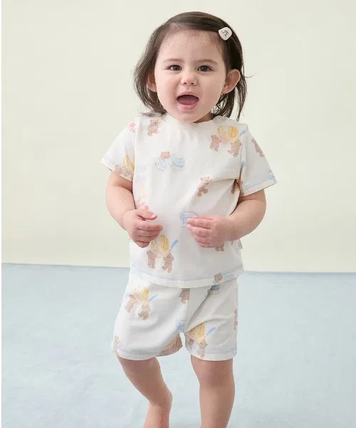 Шорты детские с принтом мороженое и мишка, BABY, хлопок, модал, кремовый