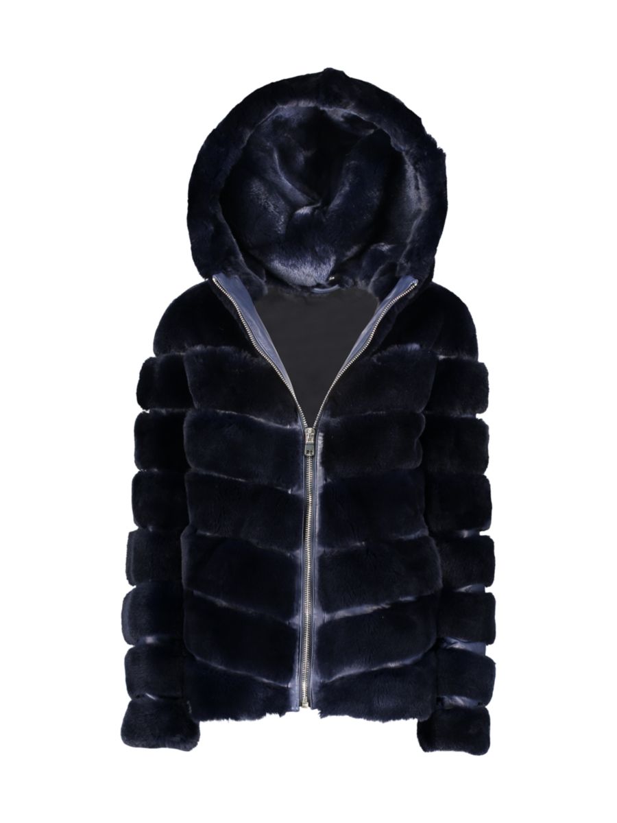 

Двусторонняя куртка из овчины с капюшоном Made For Generations WOLFIE FURS, темно-синий