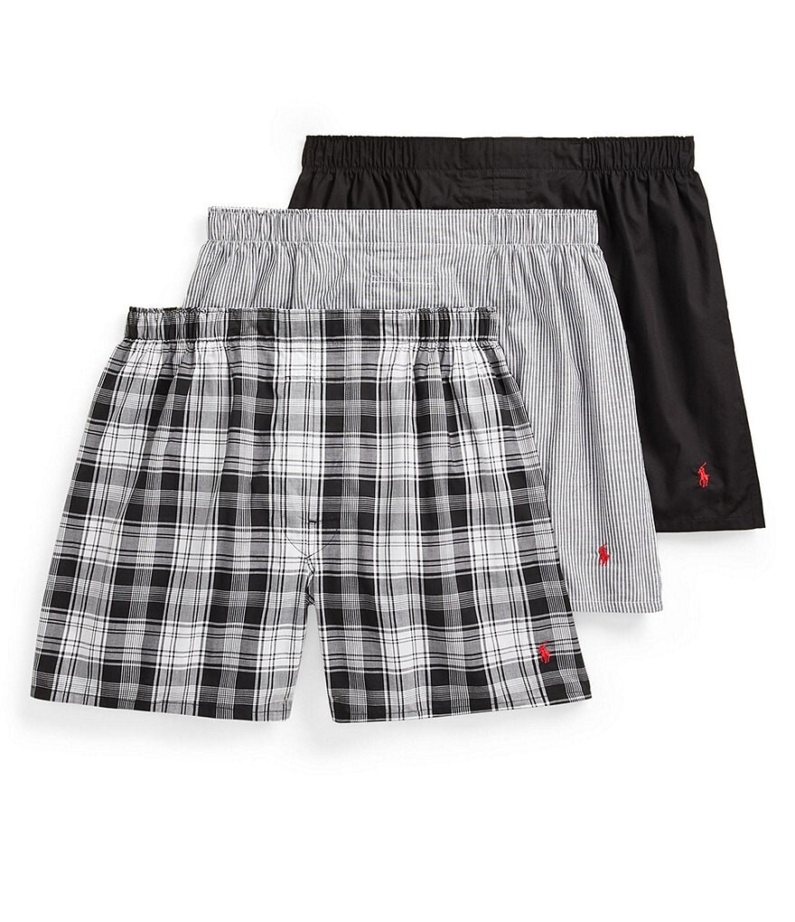 

Набор из 3 хлопковых боксеров классического кроя Polo Ralph Lauren Big & Tall, черный