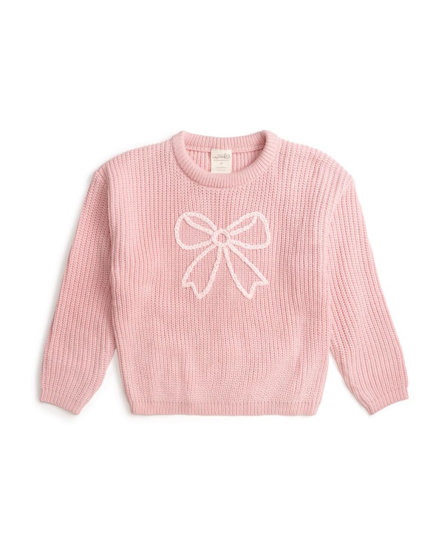 Вязаный свитер для девочек "Кокетка" с бантом Sweet Wink, Blush pink