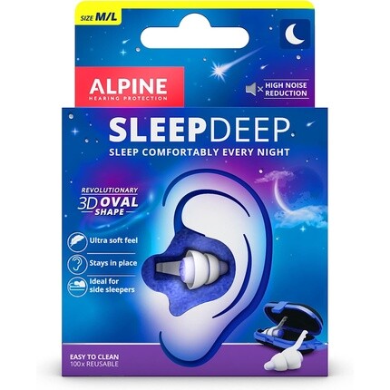 

Беруши SleepDeep для сна и концентрации, шумоподавление 27 дБ — идеально подходят для спящих на боку, M/L Alpine