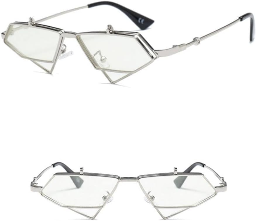 

Золотые солнцезащитные очки-слипы в стиле стимпанк для мужчин, винтажные солнцезащитные очки в красной металлической оправе треугольной формы для женщин MTZJH, Silver With Clear