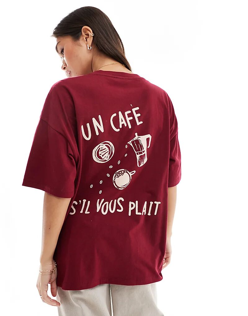 

Футболка свободного кроя un cafe s'il vus plait бордового цвета ASOS DESIGN