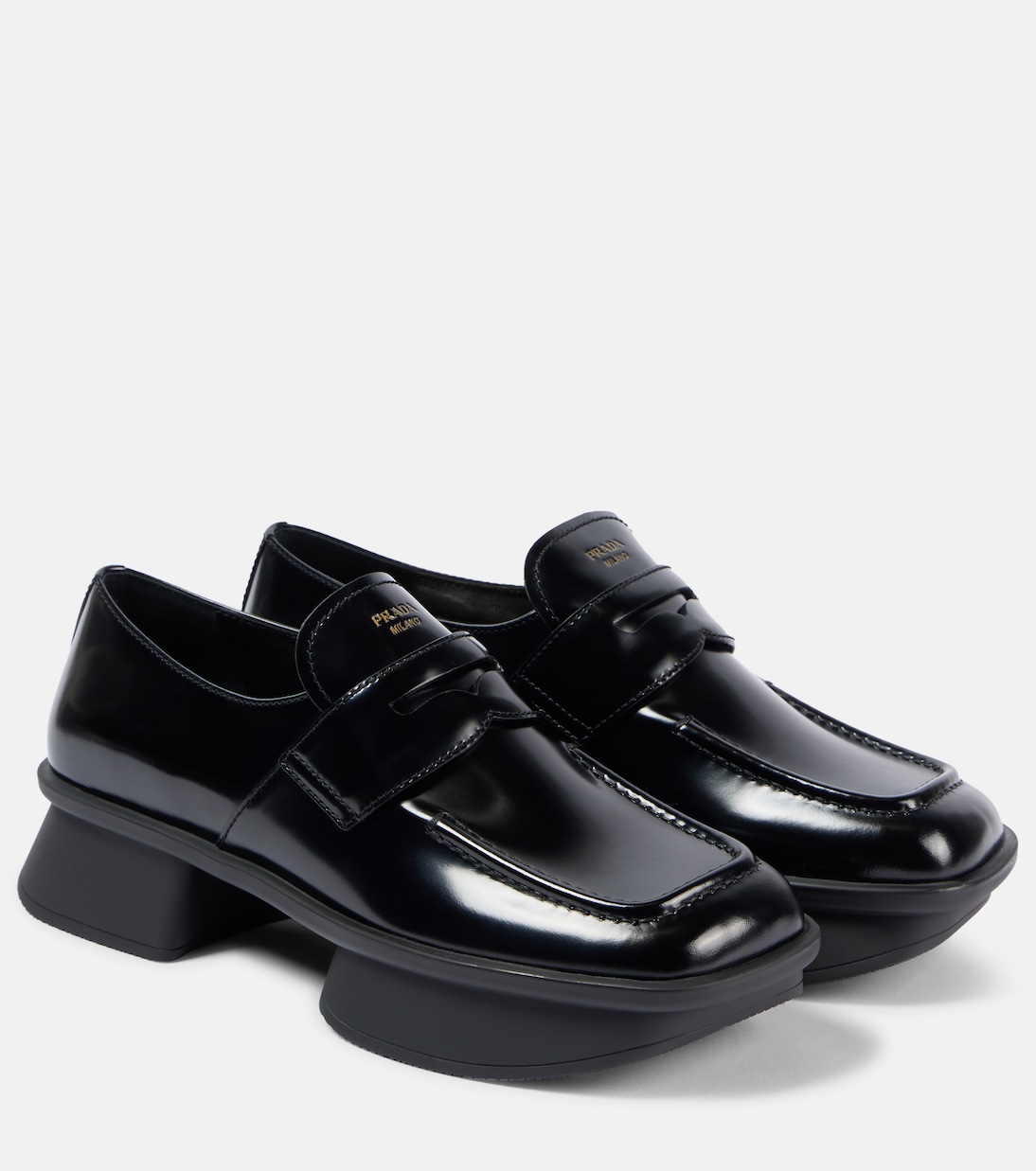 Равные кожаные пенни лоферы Prada, черный