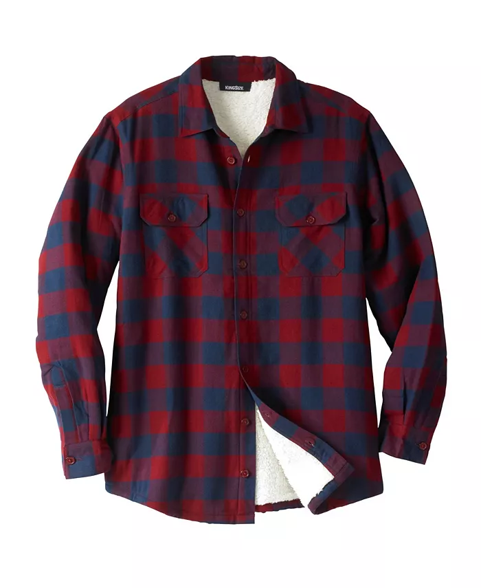 

Большая и высокая флисовая куртка-рубашка из шерпы Kingsize, красный