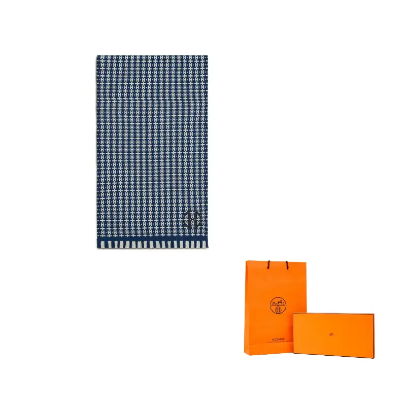 

HERMES Кашемировый вязаный шарф мужской синий, Blue