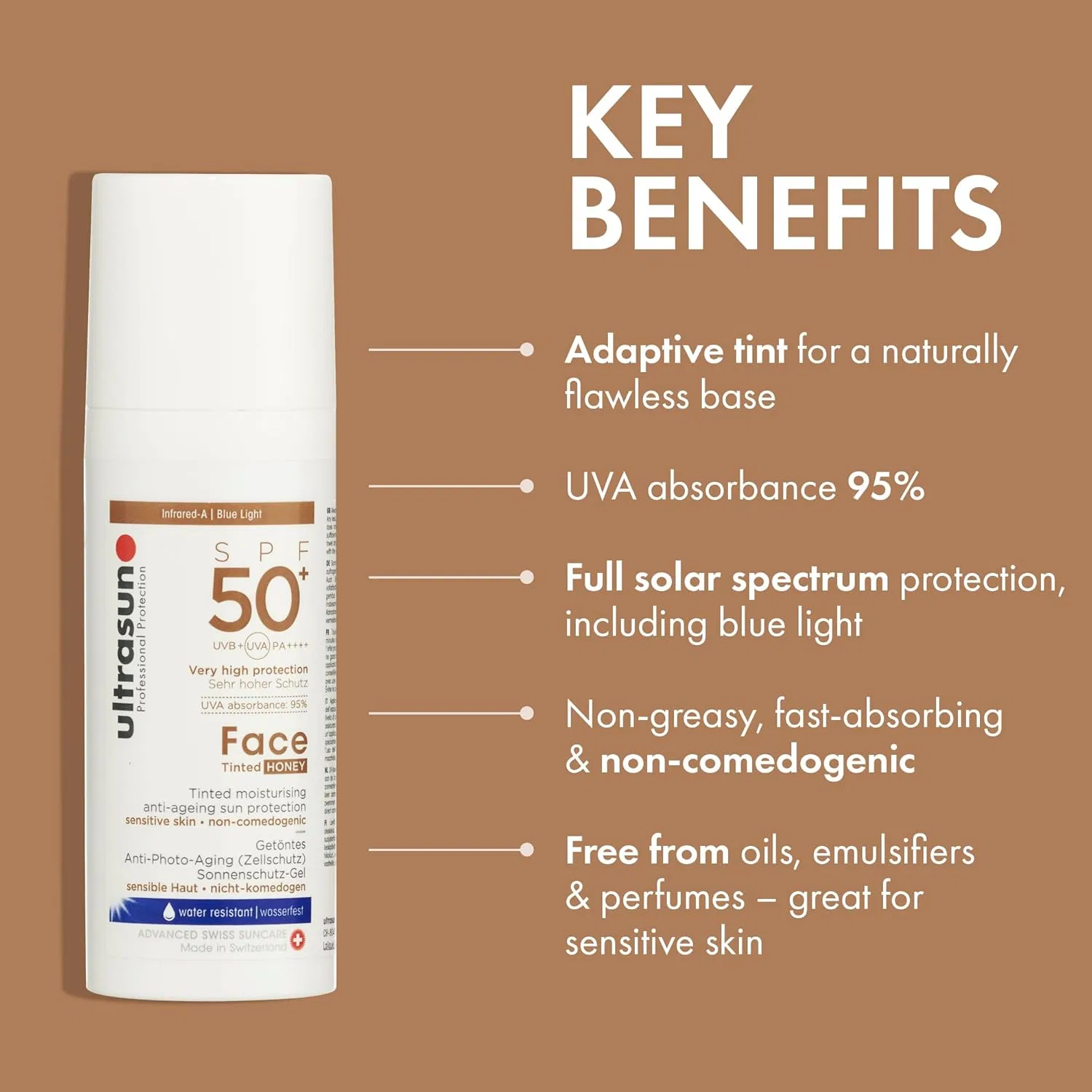 Тонирующий солнцезащитный крем для лица с SPF50+ «Face Tinted SPF50+» оттенка Honey от Ultrasun Ultrasun — фото 3
