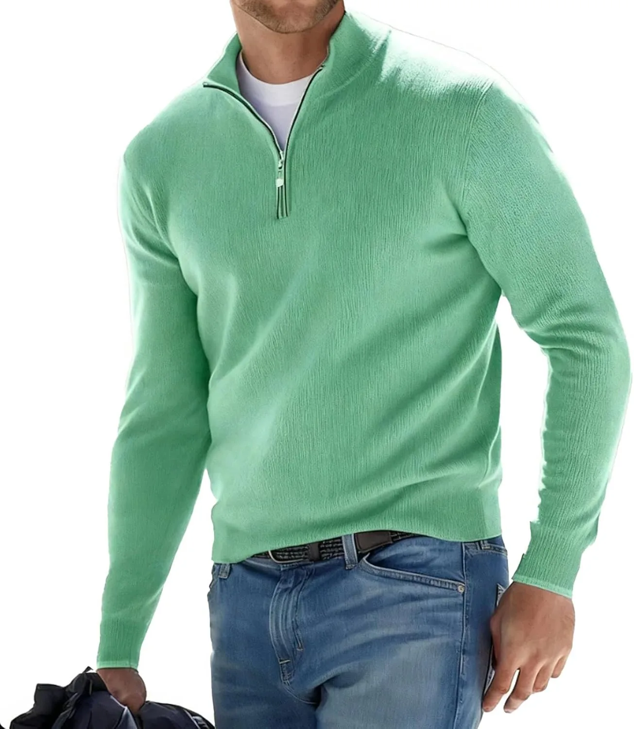 

Свитер мужской Quarter Zip, Slim Fit, Stretchy Ribbed