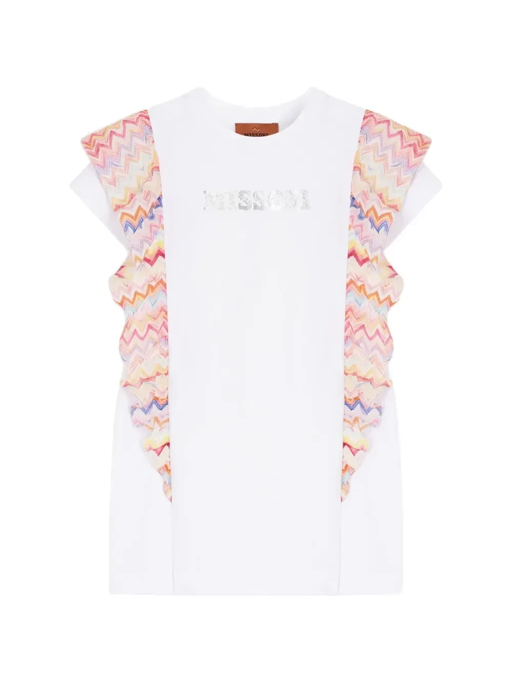 Платье с зигзагообразным принтом и рюшами Missoni Kids, белый