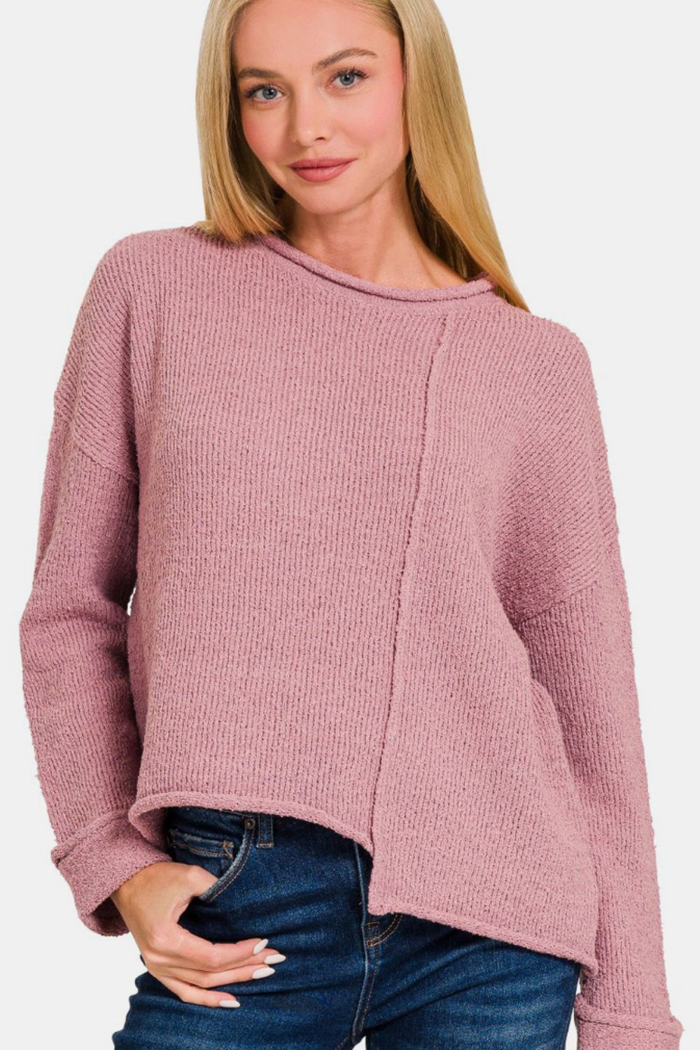 

Свитер с асимметричным подолом и заниженной линией плеч FASHNZFAB, цвет lt rose