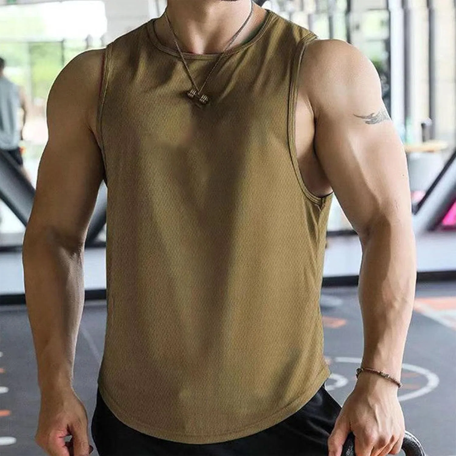 Топ без рукавов с быстросохнущей сеткой, Athletic Performance, хаки — фото 2