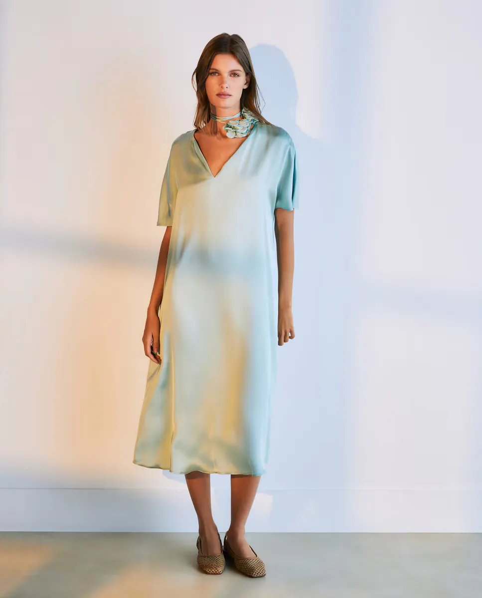 

Платье с длинными рукавами и аппликациями Woman El Corte Inglés, цвет 582 Verde agua