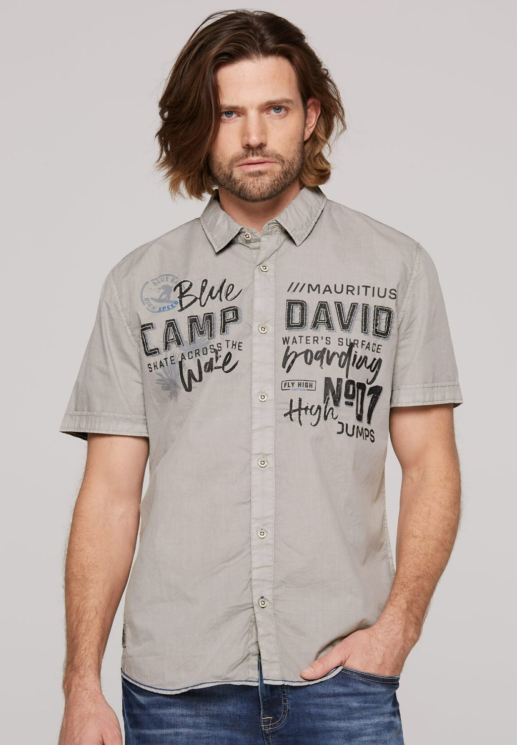 

Рубашка KURZARM MIT LABEL PRINTS Camp David, серый