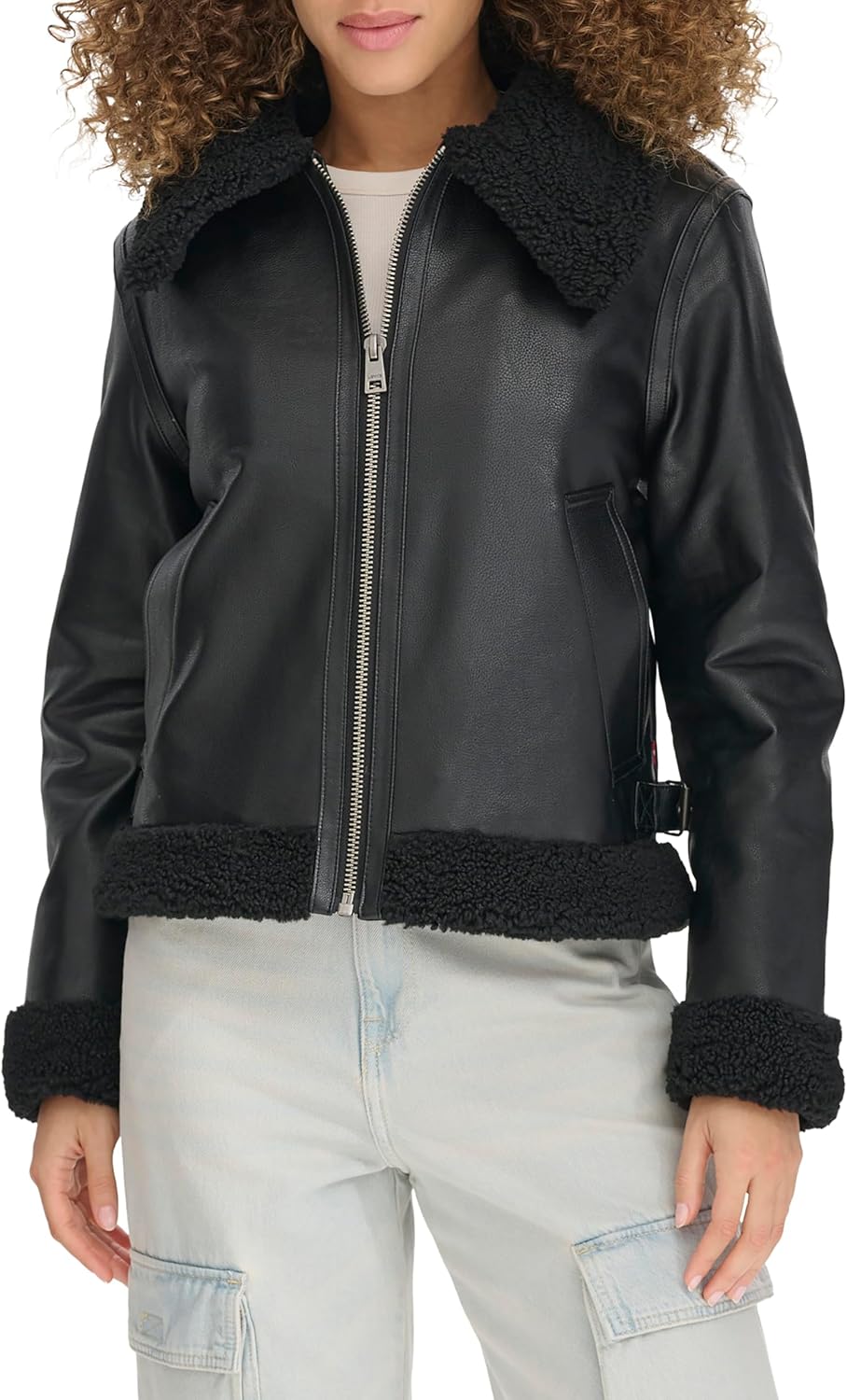

Levi's Женская куртка-авиатор из искусственной овчины, Black Sherpa Lined