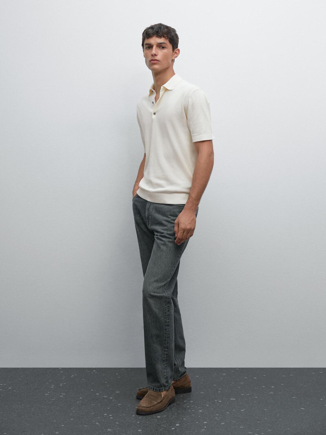 

Трикотажная рубашка-поло с коротким рукавом Massimo Dutti, кремовый