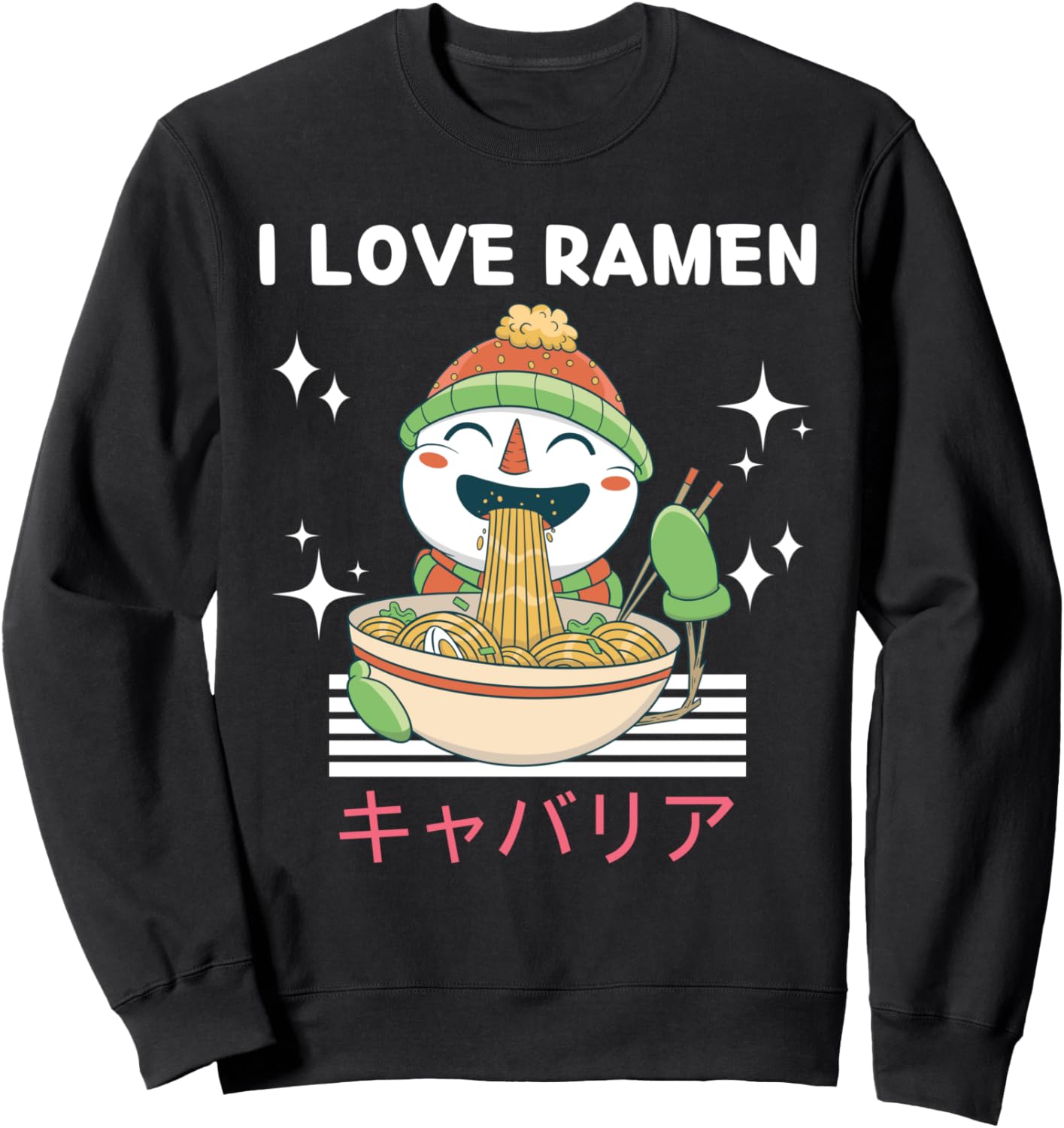 

Я люблю рамен. Милый снеговик, поедающий рамен. Японская аниме-толстовка Love Ramen Kawaii Snowman Eats Ramen Japanese, черный