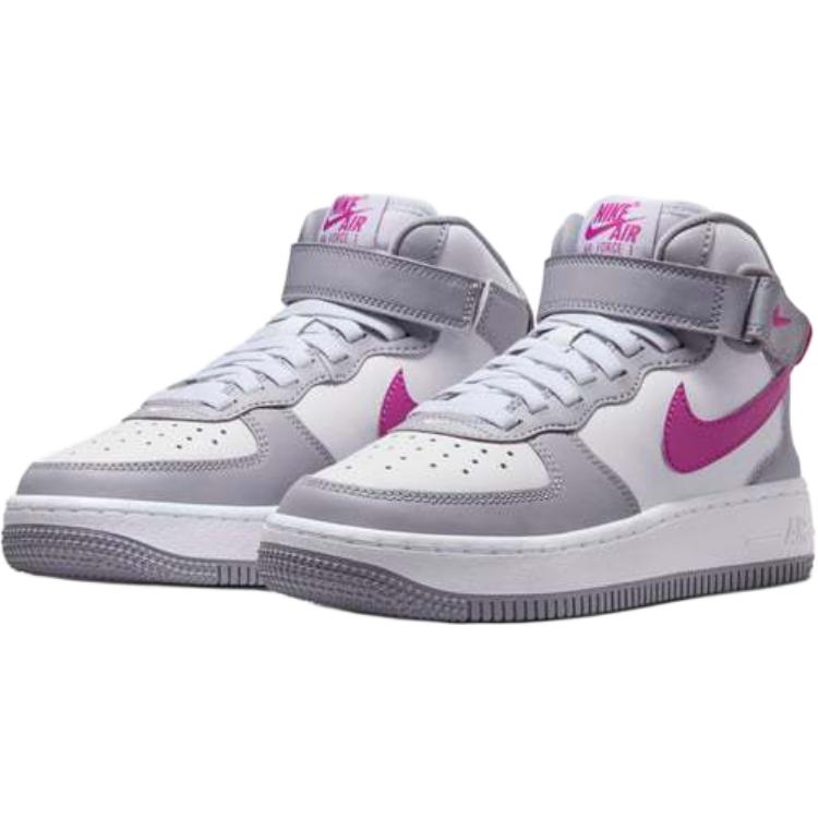 Nike Air Force 1 Антискользящие Износостойкие Высокие Детские Повседневные Кроссовки Concrete Gray White Hot Fuchsia — фото 3