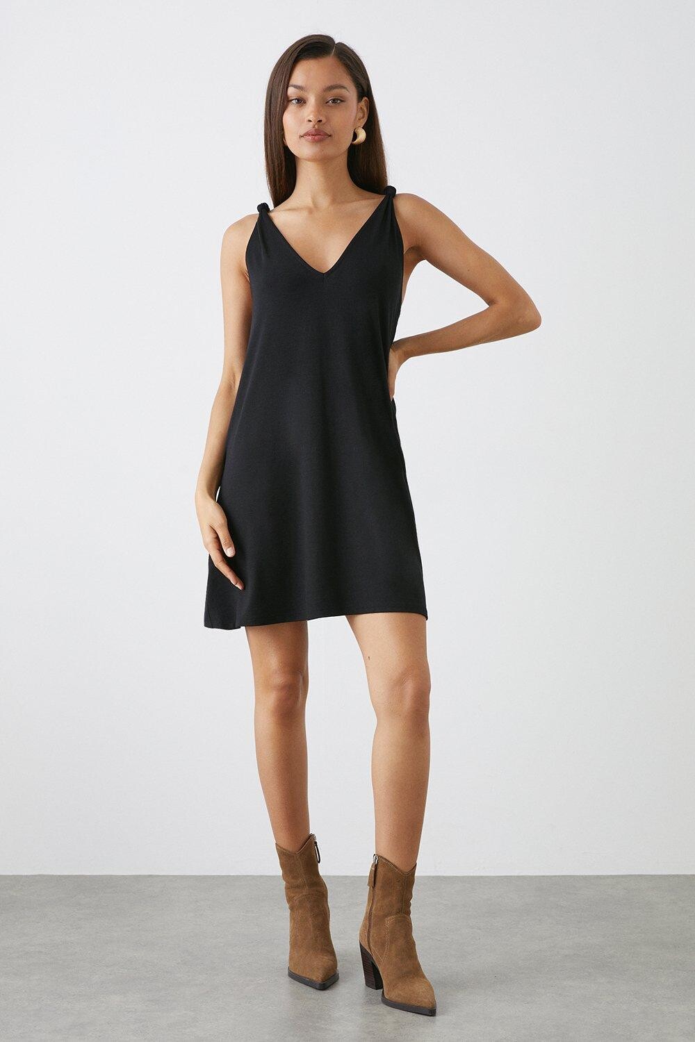 

Мини-платье Petite с узлом на плечах Dorothy Perkins, черный