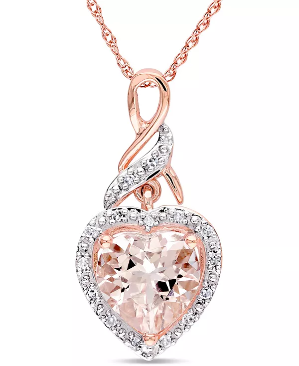 

Ожерелье с подвеской в форме сердца с морганитом (1-3/4 карата) и бриллиантом (1/20 карата) длиной 17 дюймов из 10-каратного розового золота Macy'S, morganite