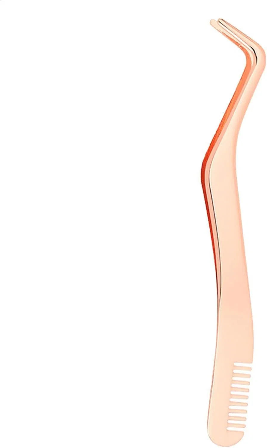 Пинцет для ресниц металлический изогнутый с расческой Rose Gold
