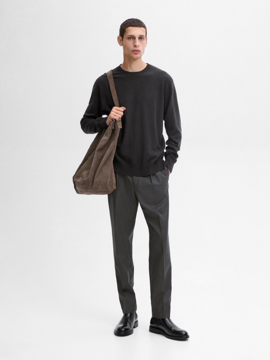 

Свитер из шерсти и кашемира с круглым вырезом Massimo Dutti, серый