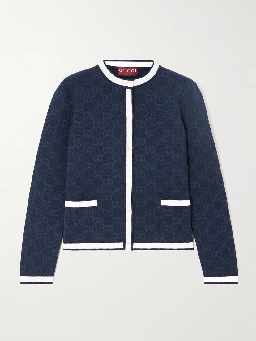 Кардиган Gucci из хлопка с жаккардовой вязкой в полоску, синий