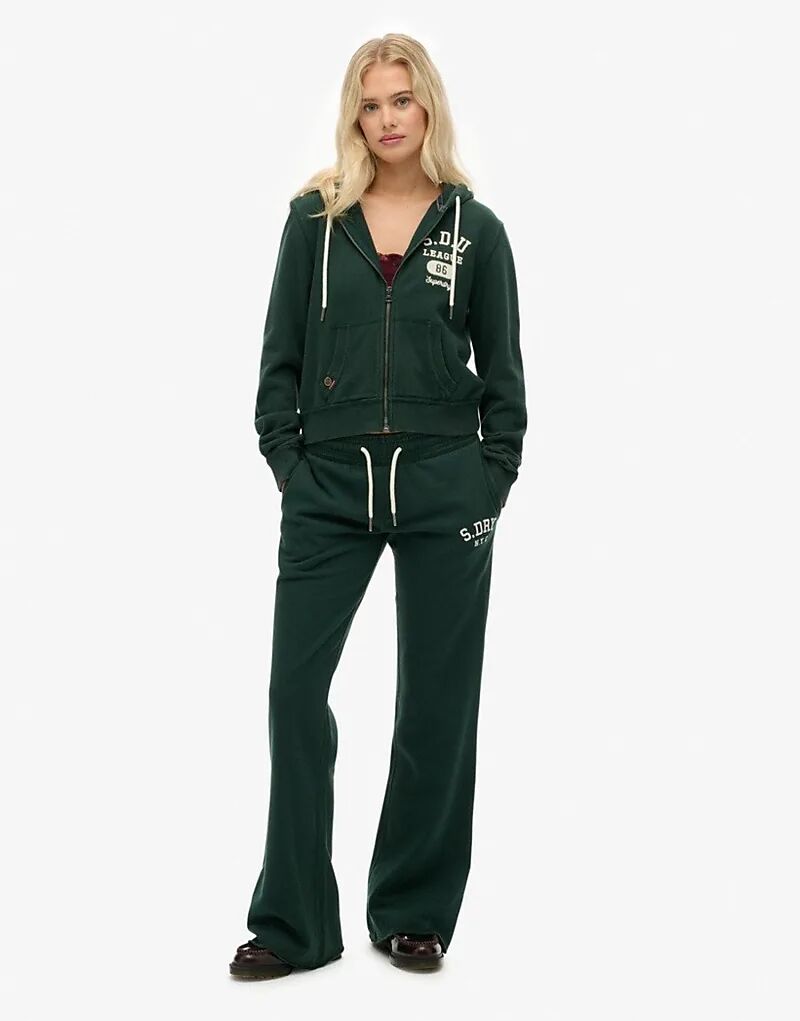 

Расклешенные спортивные брюки Superdry Athletic цвета «эмаль-зеленый» с вышивкой