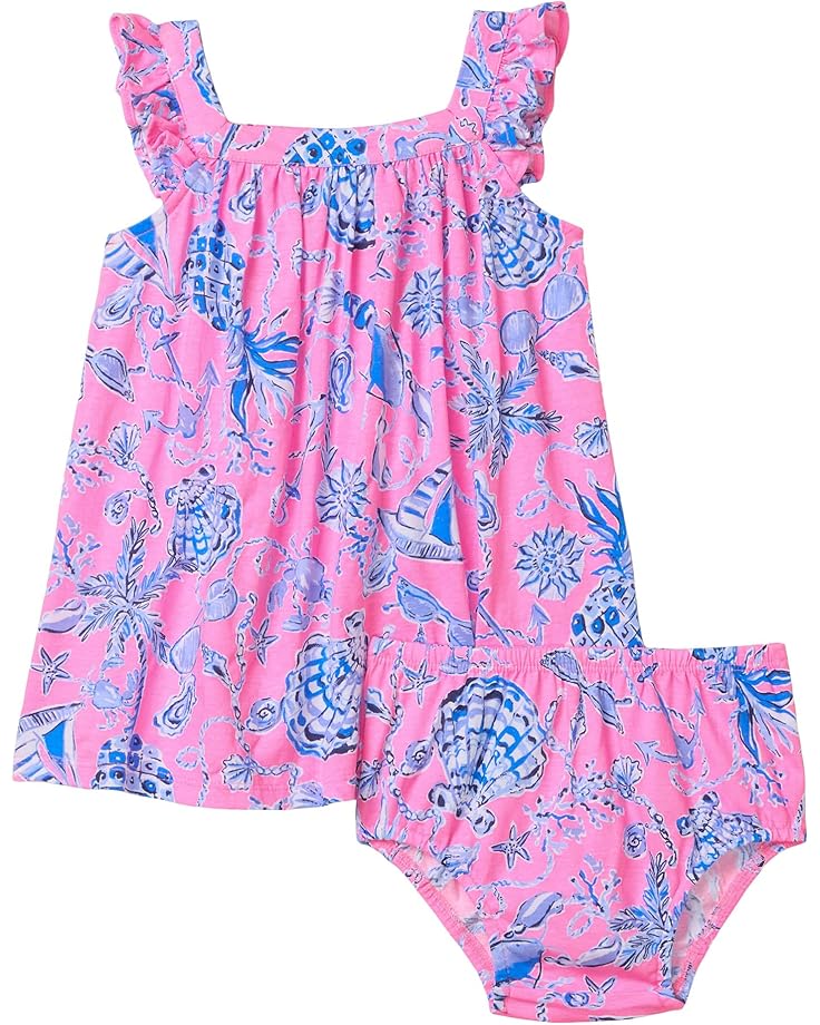 

Платье Lilly Pulitzer Kids Plumeria Infant Dress, цвет Rousseau Pink Barefoot Beachcombers