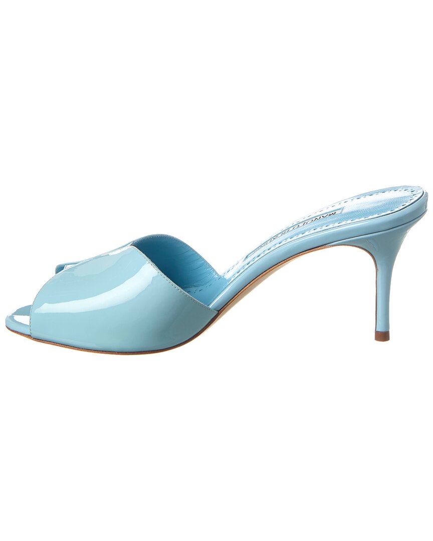 Лакированные сандалии Manolo Blahnik Houramu 70, синий — фото 2