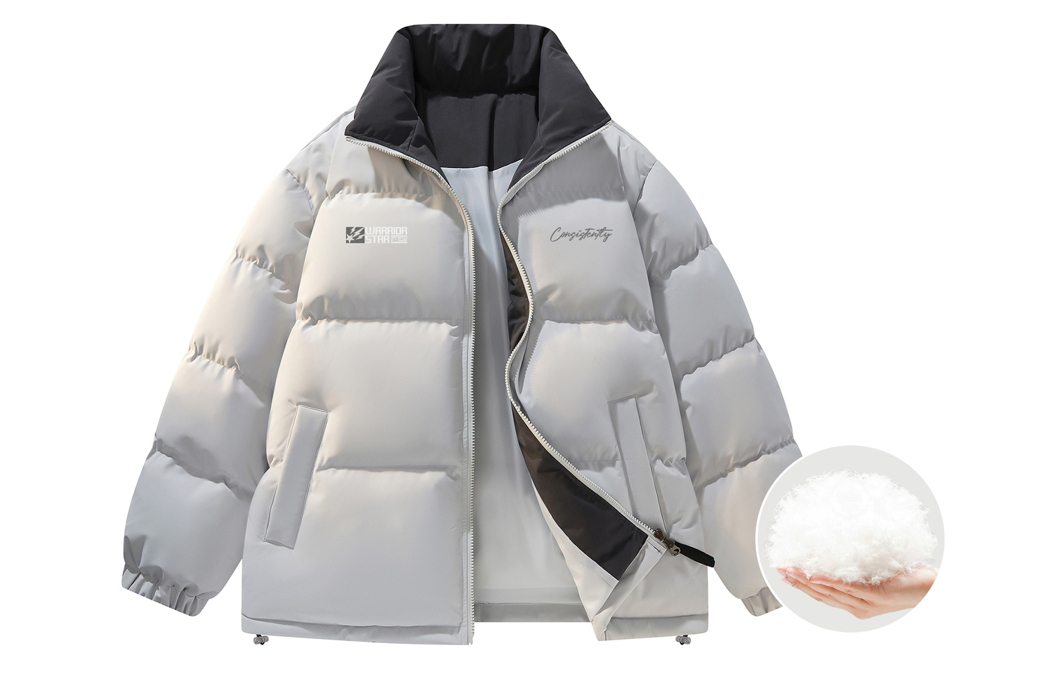 

Пуховик Unisex Stand Collar Moderate Padded WARRIOR, светло-cloud серый