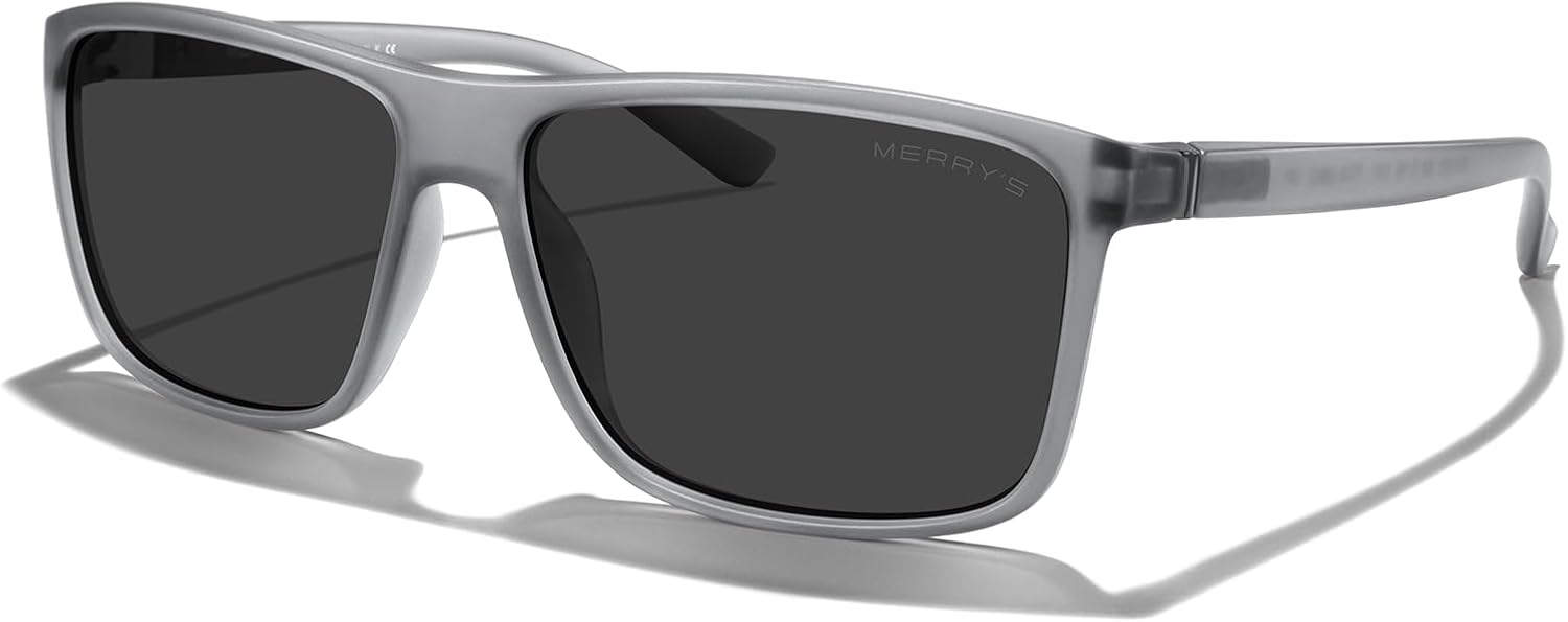 

Прямоугольные поляризованные спортивные солнцезащитные очки MERRY'S для мужчин и женщин, для езды на велосипеде, вождения, рыбалки, с защитой UV400, модель S8225, Tra Gray Frame/Gray Metal/Black Lens
