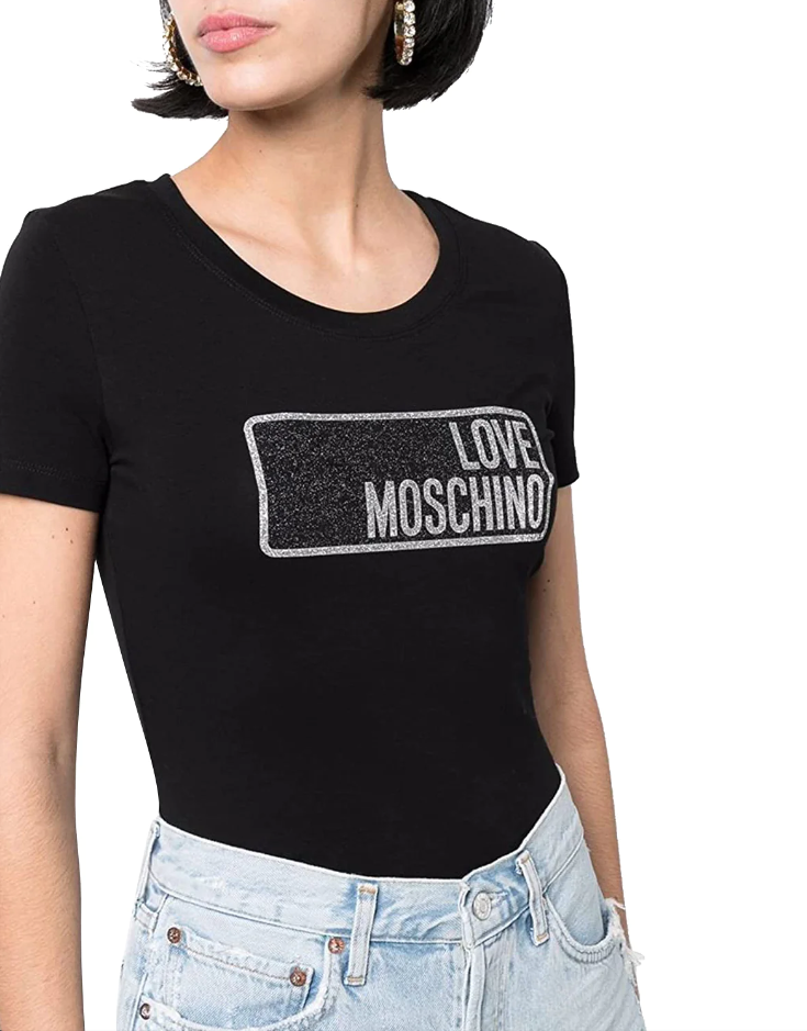 

Черная хлопковая женская футболка LOVE MOSCHINO