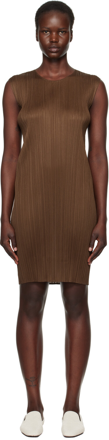 

Новое цветное базовое платье 4 миди PLEATS PLEASE ISSEY MIYAKE, коричневый