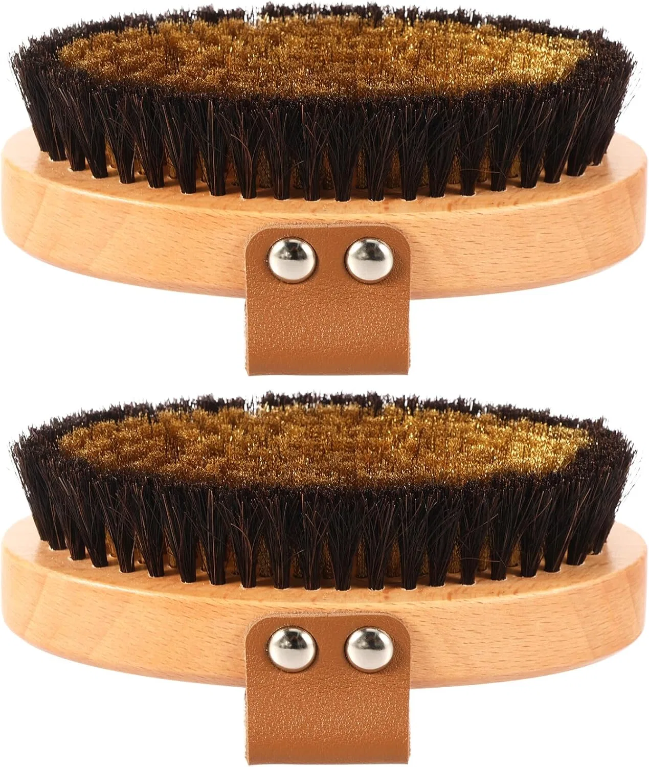 Набор из 2 массажных щеток для тела с медными щетинками Deuson, Natural Wood Colour