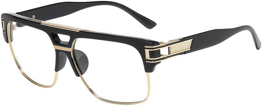 

Ретро-солнцезащитные очки квадратной формы для мужчин, классические большие полуободковые очки с золотистой оправой из сплава и защитой от УФ-излучения UV400 MAZNVISO, Black+white