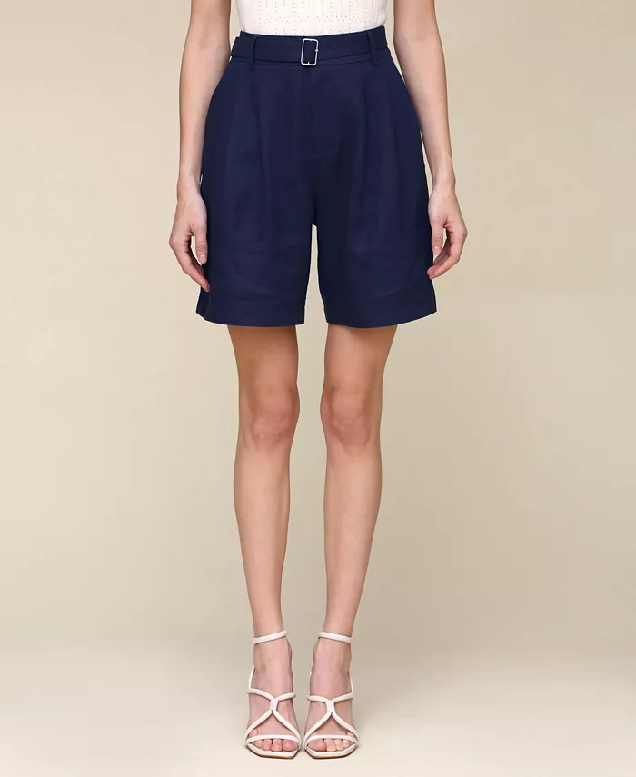 

Женские шорты с поясом из смесового льна Avec Les Filles, синий