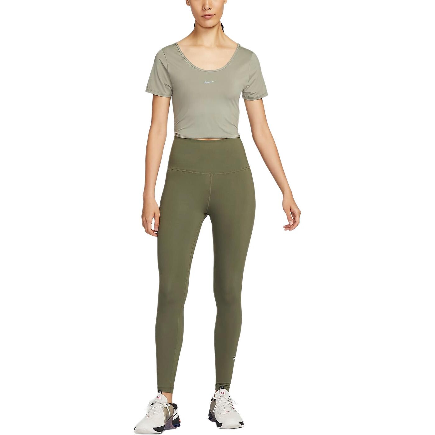 Футболка Dri-Fit One женская, легкая, армейская, зеленая/черная Nike — фото 3