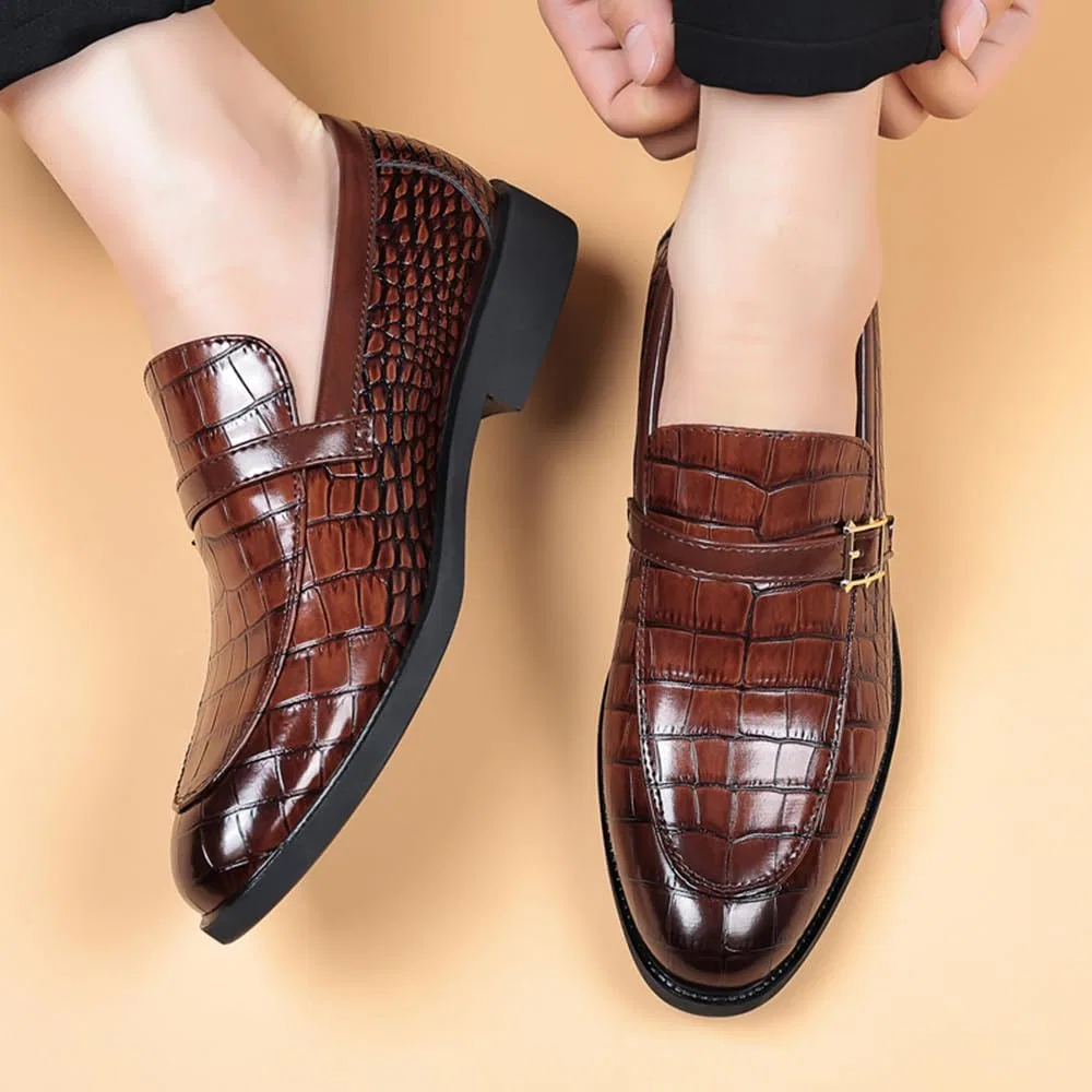 Лоферы с крокодиловым принтом Classic Leather Loafers, коричневый ZUAUOOT — фото 3