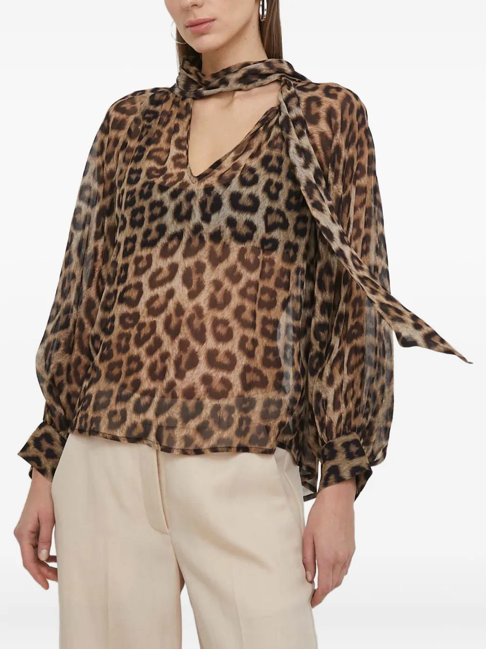 

Блузка с леопардовым принтом и галстуком на шее Ba&Sh, коричневый