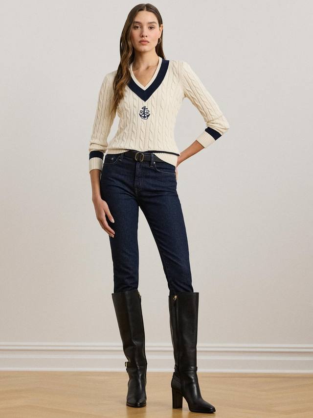 

Джемпер meren cable knit с v-образным вырезом Ralph Lauren, цвет Cream/Navy