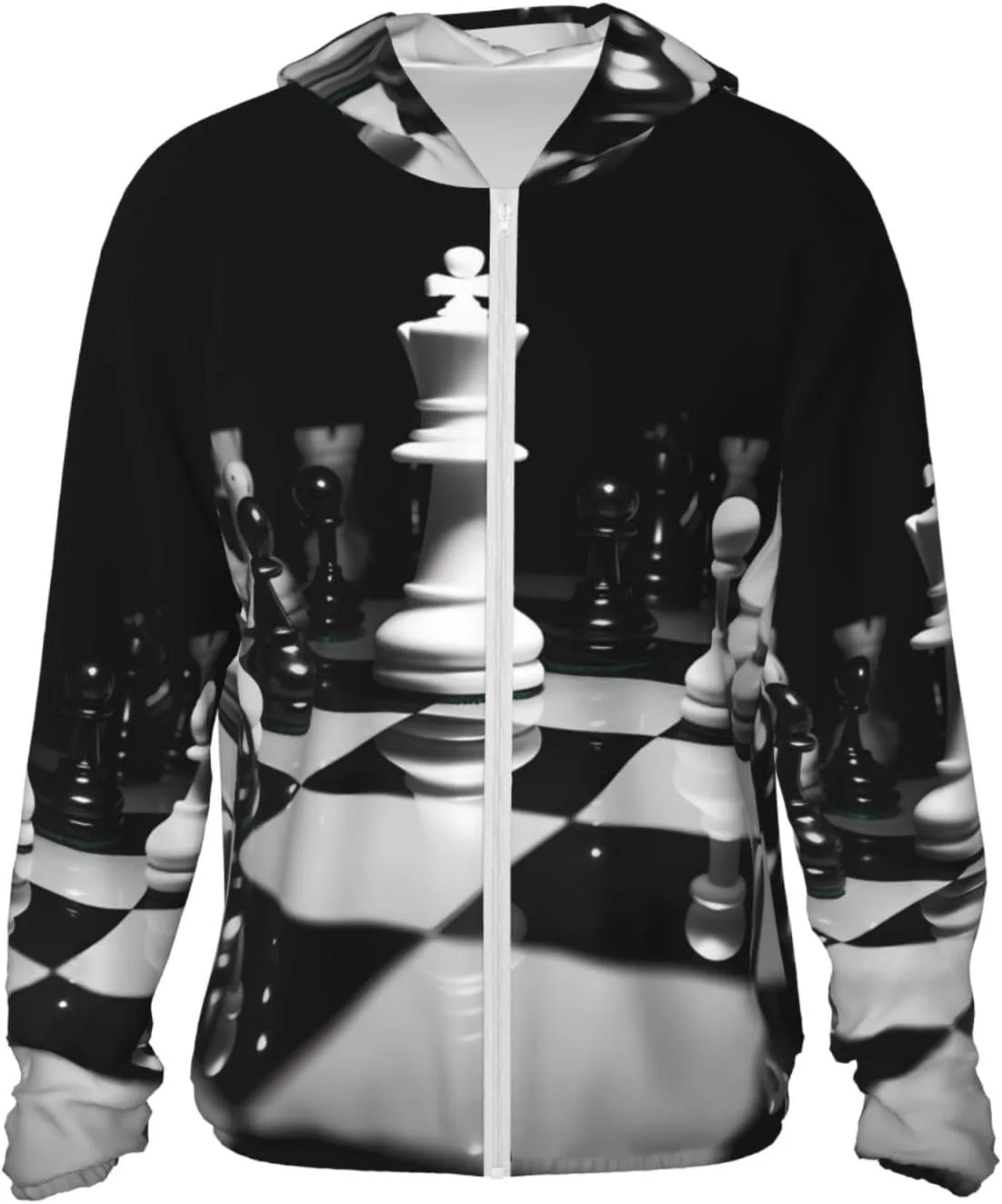 

UPF 50+ черно-белая шахматная солнцезащитная худи HCBPWVQA