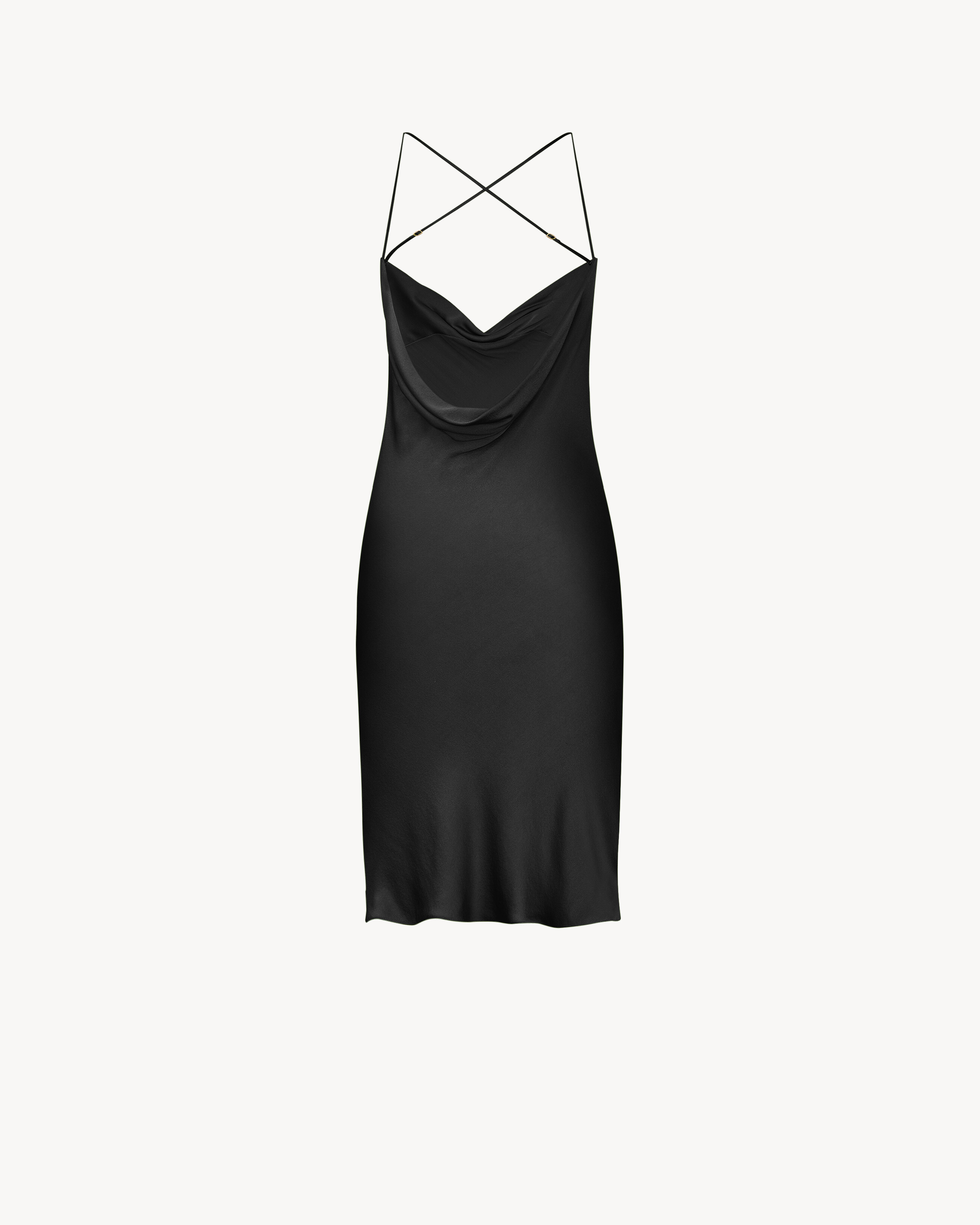 Платье с открытой спиной и драпировкой из шелкового сатина Saint Laurent, черный — фото 2