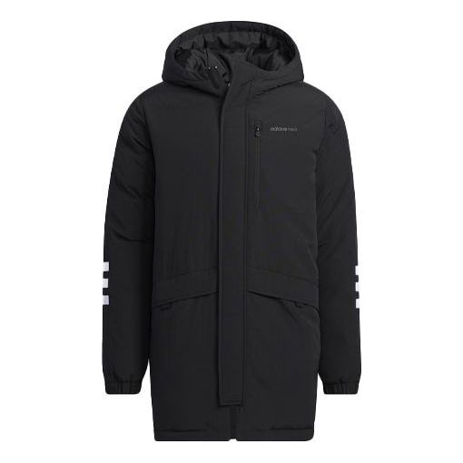 

Пуховик adidas mid-length Sports hooded Zipper Down Jacket Black, черный