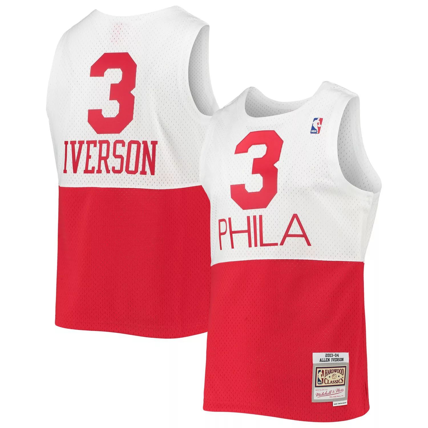 

Мужская белая майка Mitchell & Ness Allen Iverson Philadelphia 76ers 2003-04 Hardwood Classics Swingman, Белый, Мужская белая майка Mitchell & Ness Allen Iverson Philadelphia 76ers 2003-04 Hardwood Classics Swingman