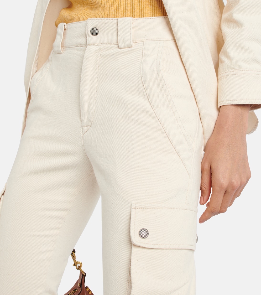 Зауженные брюки-карго из хлопка Evalia Isabel Marant, экрю — фото 4